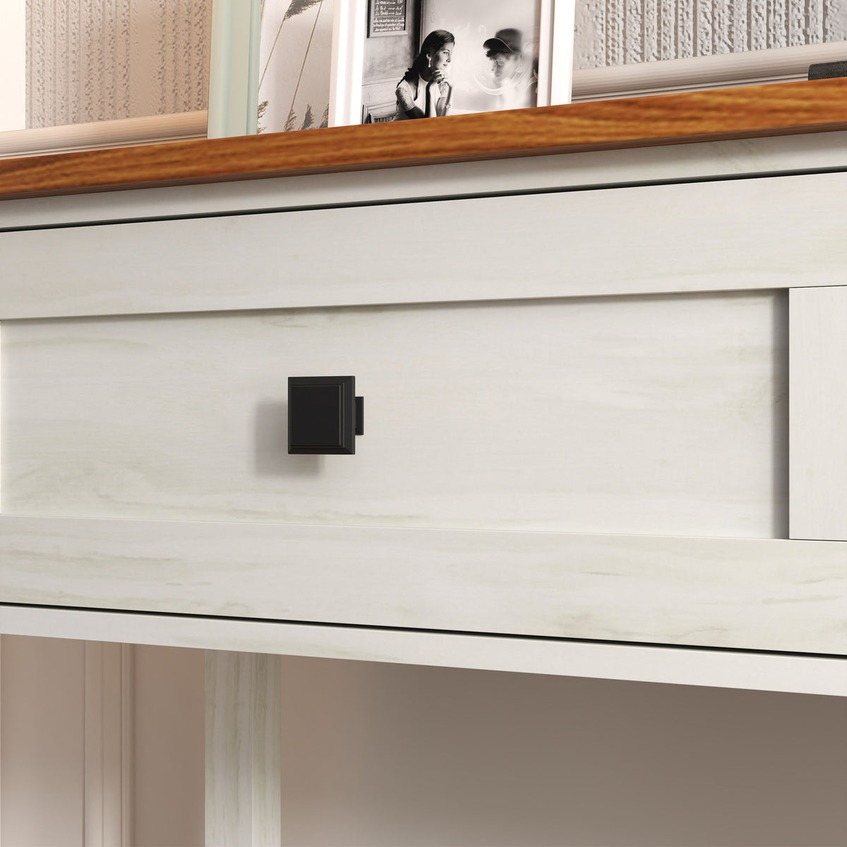 Farmhouse Style Console Table With 2 Drawers And Bottom Storage Shelf