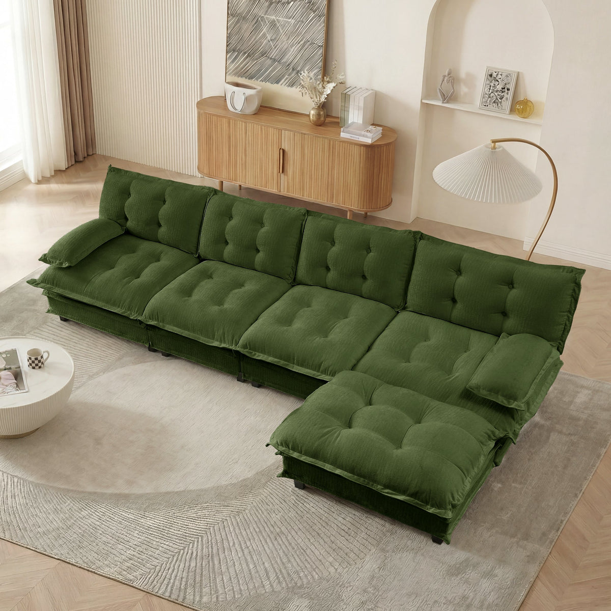 138" L Shaped Modular Sectional Sofa with Ottoman - Chenille