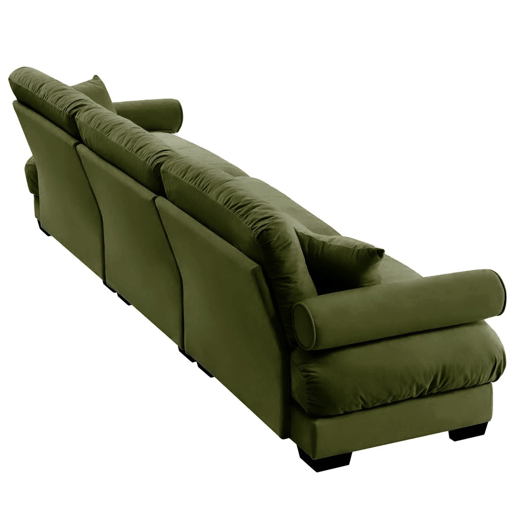 Modern Sofa with Bolstered Armrests and Pillows - Beige or Dark Green
