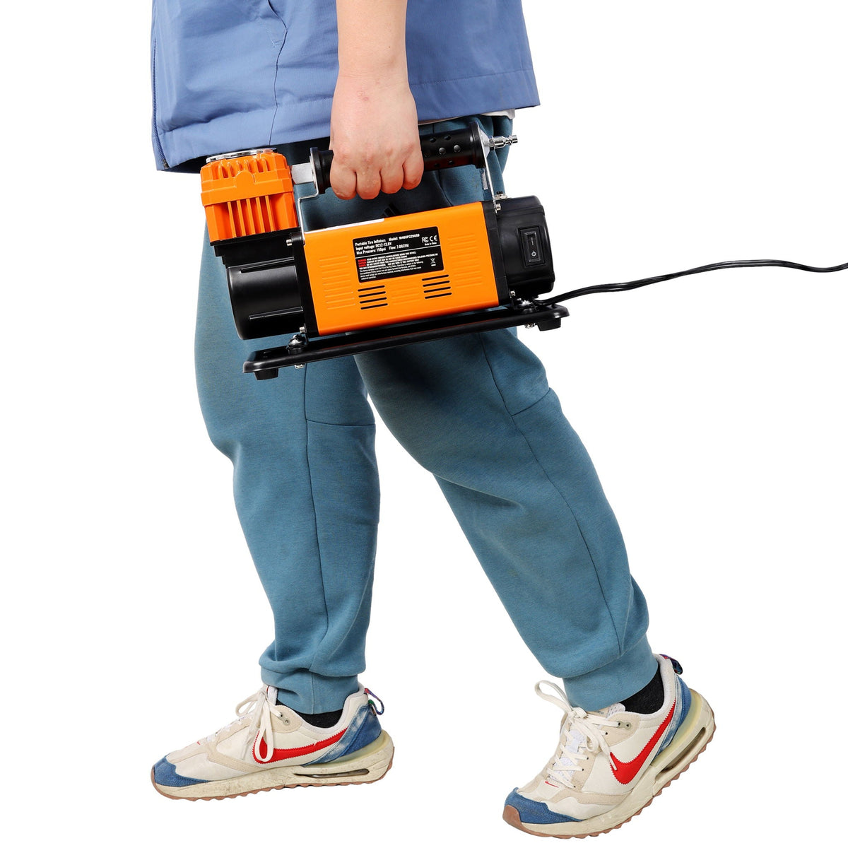 Heavy Duty 12V Air Compressor with Pressure Gauge – Black / Orange