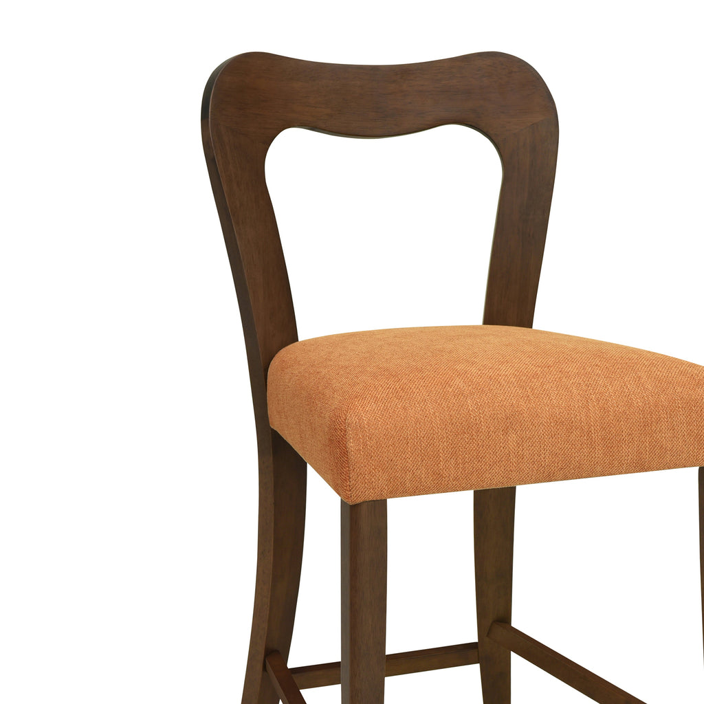 Walnut and Caramel Counter Stool Set of 2 with Ergonomic Backrest - Solid Rubberwood