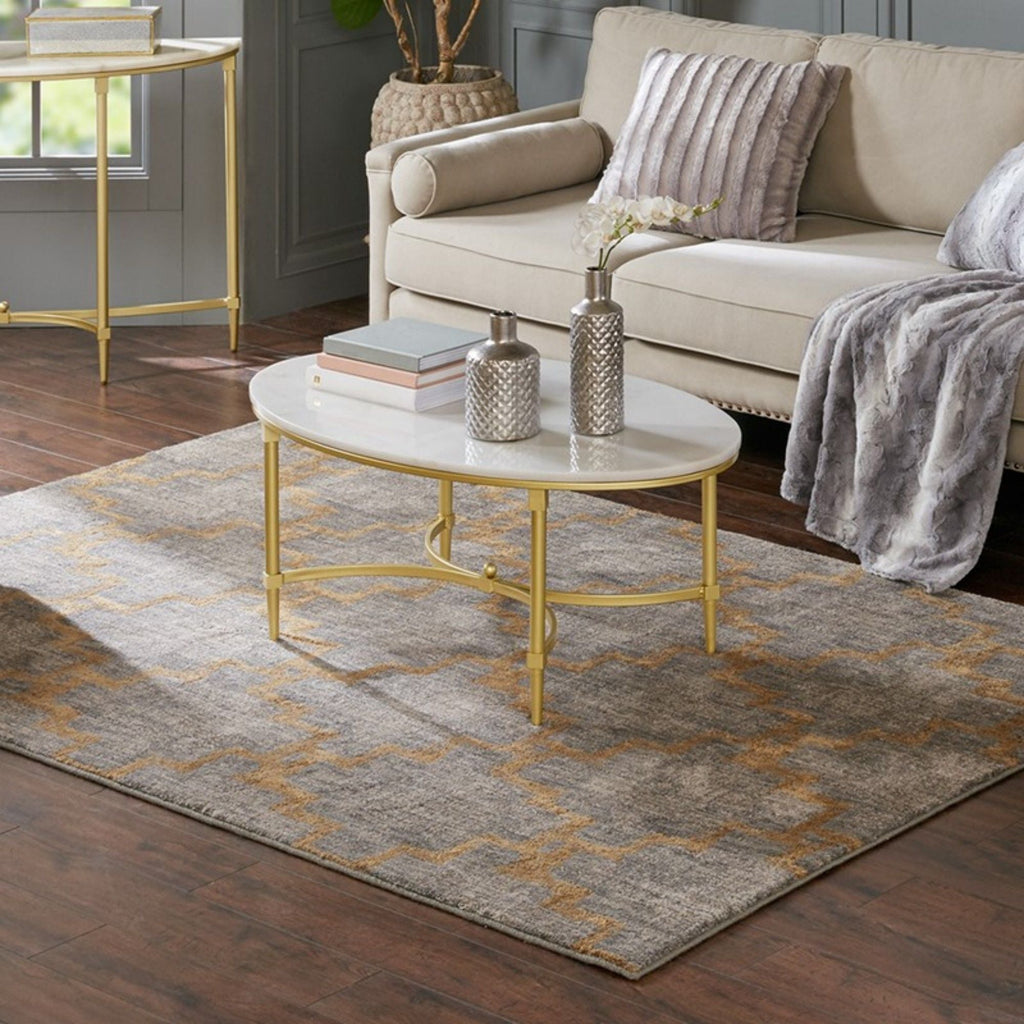 White Marble Coffee Table with Gold Metal Legs - Bordeaux