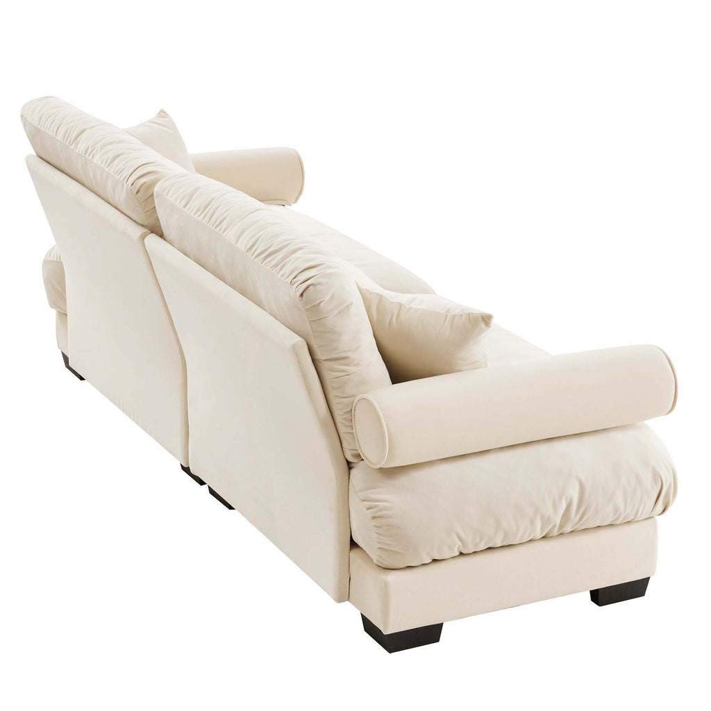 Modern Sofa with Bolstered Armrests and Pillows - Beige or Dark Green