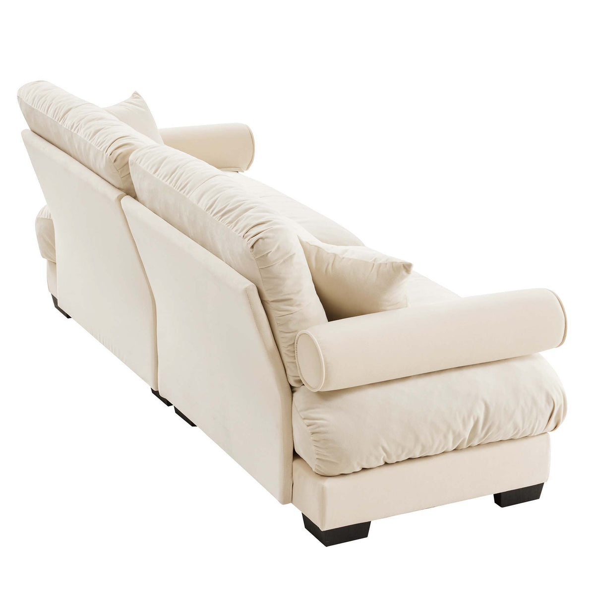 Modern Sofa with Bolstered Armrests and Pillows - Beige or Dark Green