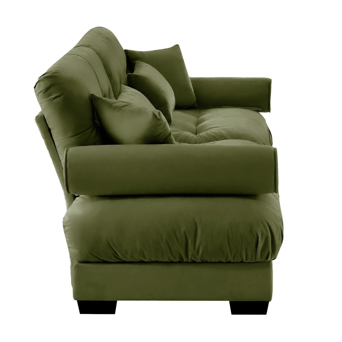 Modern Sofa with Bolstered Armrests and Pillows - Beige or Dark Green