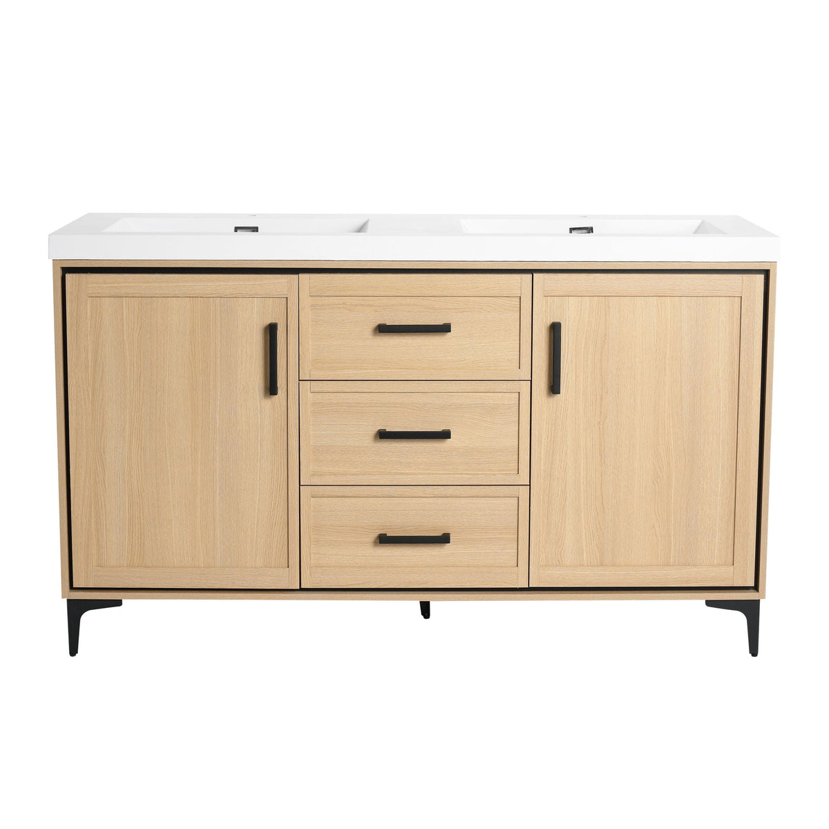 Original 60" Freestanding Bathroom Vanity with Double Resin Sink - Oak