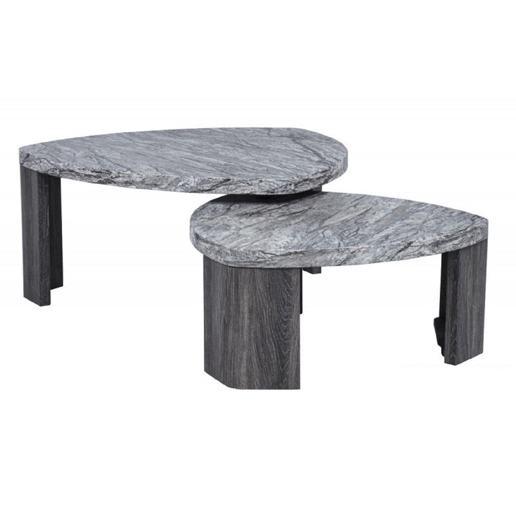 Triangle Nesting Coffee Table Set with Faux Marble Finish - Gray