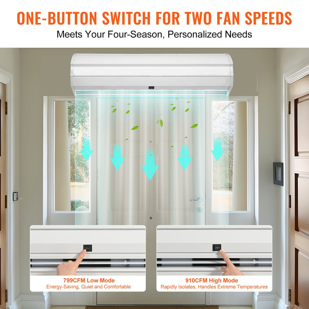 36" Commercial Indoor Air Curtain with 900 CFM and 2 Speeds - White