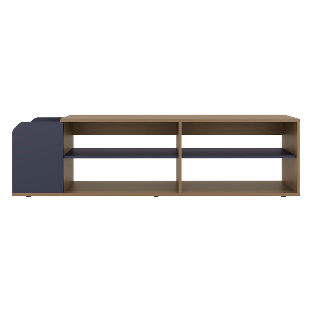 Solene TV Stand with Open Shelves - Modern Storage Solution with Spacious Shelves - Blue and Walnut