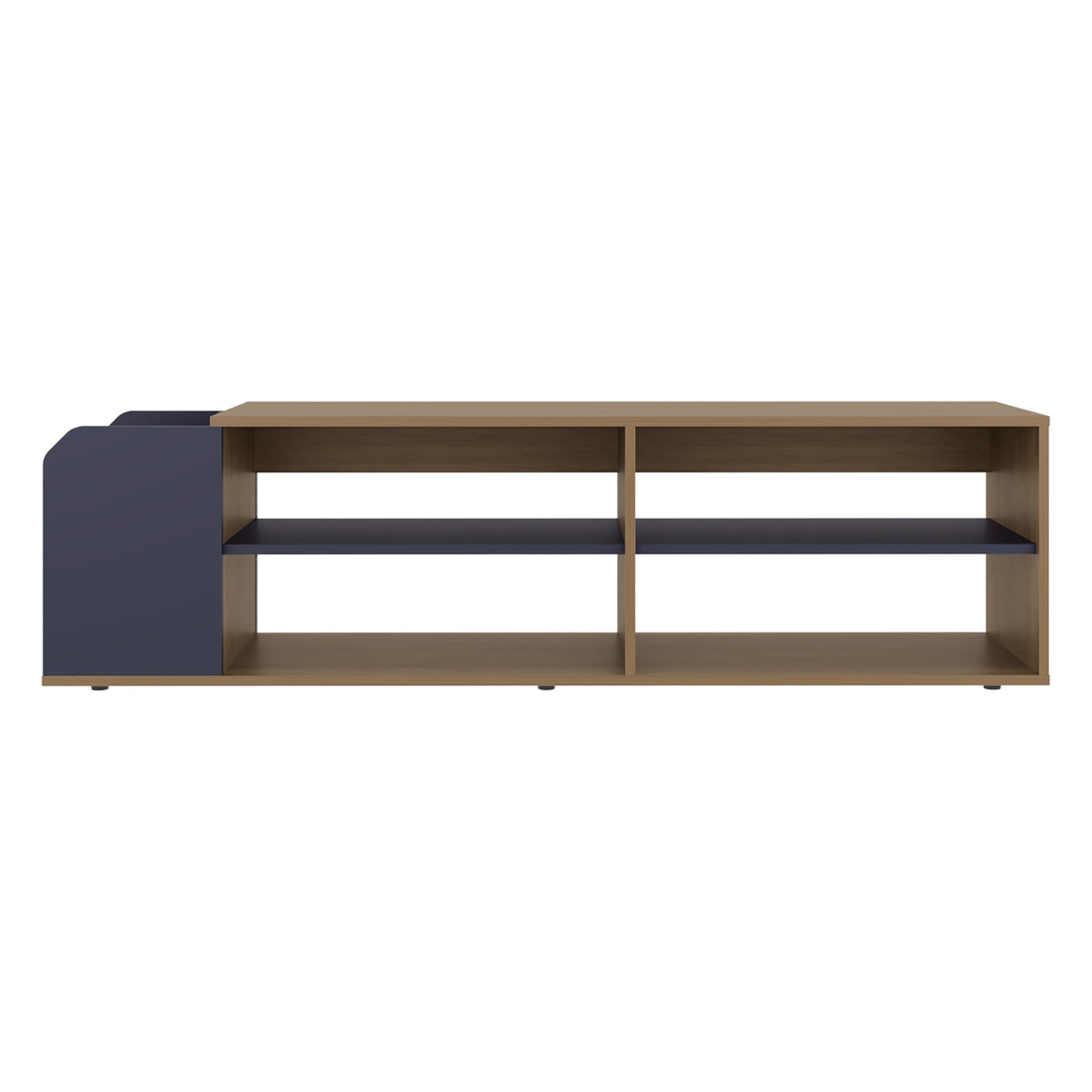 Solene TV Stand with Open Shelves - Modern Storage Solution with Spacious Shelves - Blue and Walnut