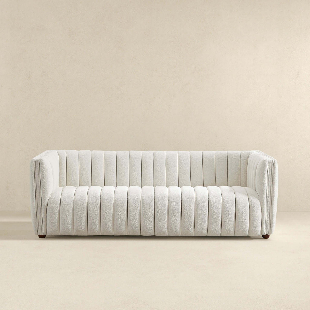Mid-Century Modern Boucle Couch with Tight Back - Beige