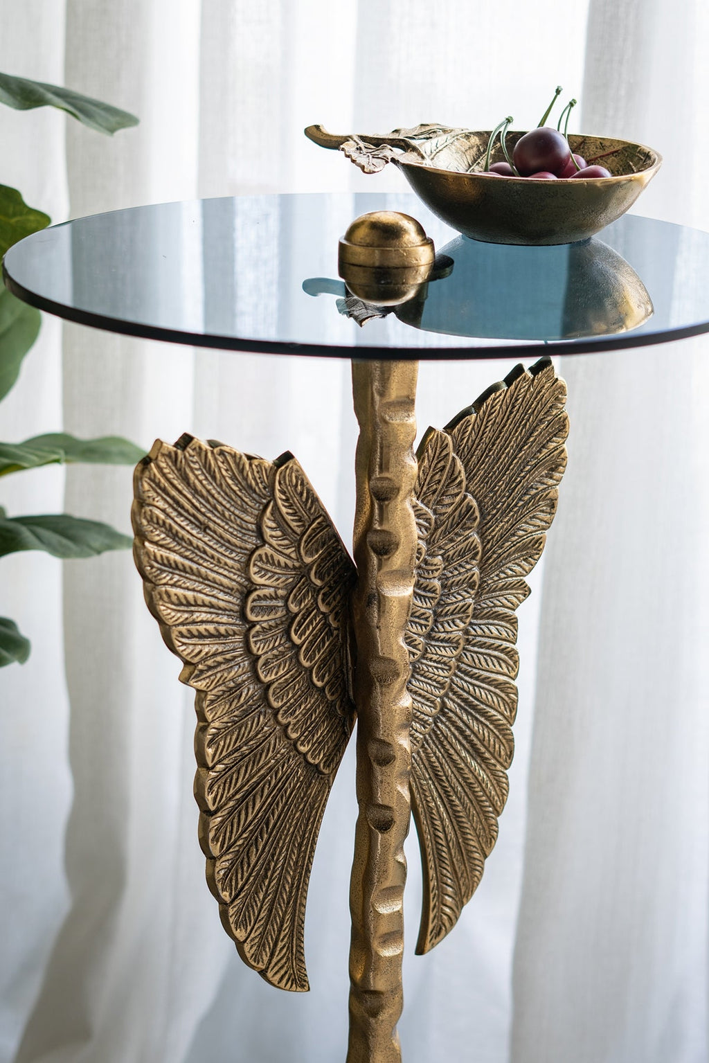 Round Top Accent Table with Angel Wings - Gold & Black