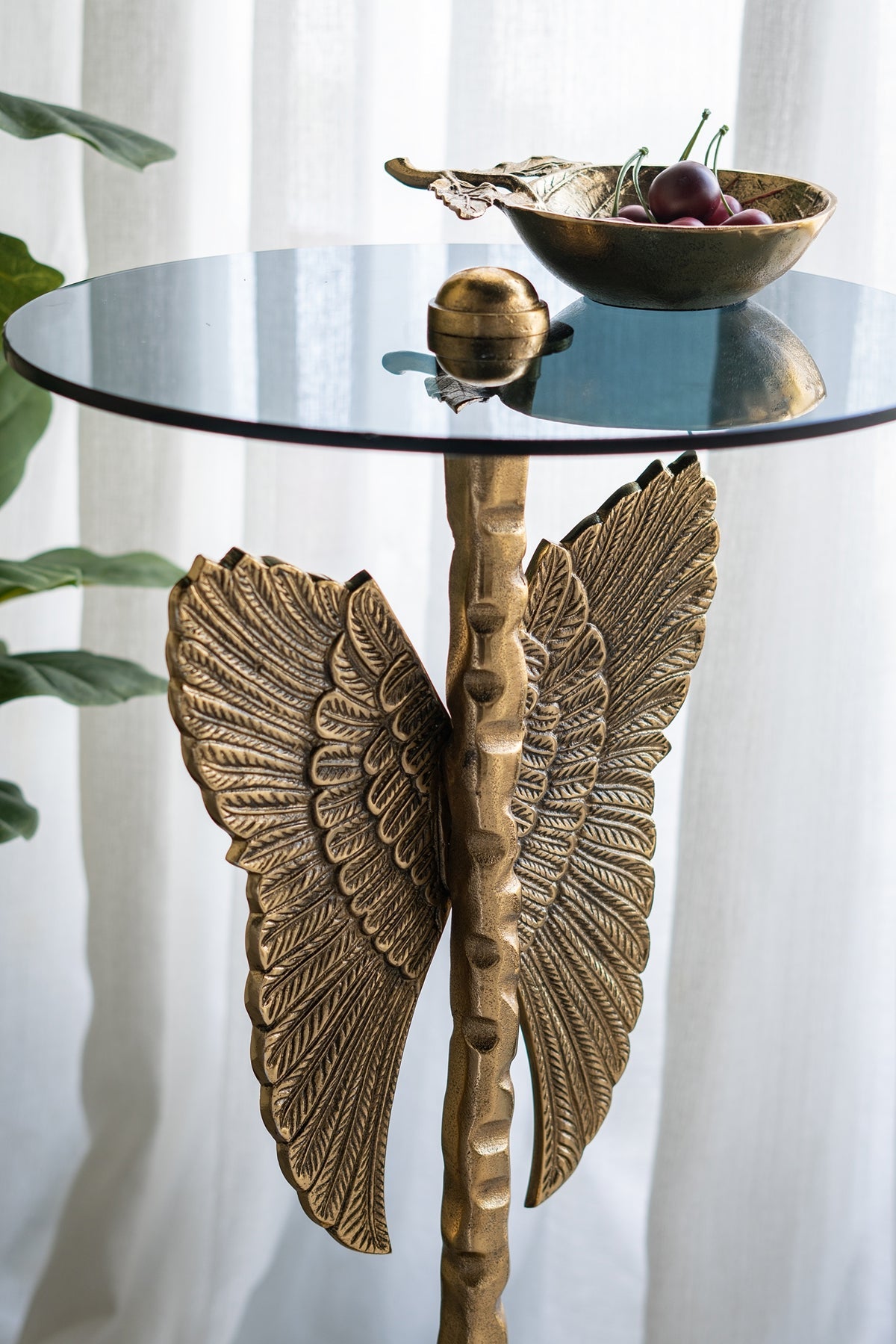 Round Top Accent Table with Angel Wings - Gold & Black