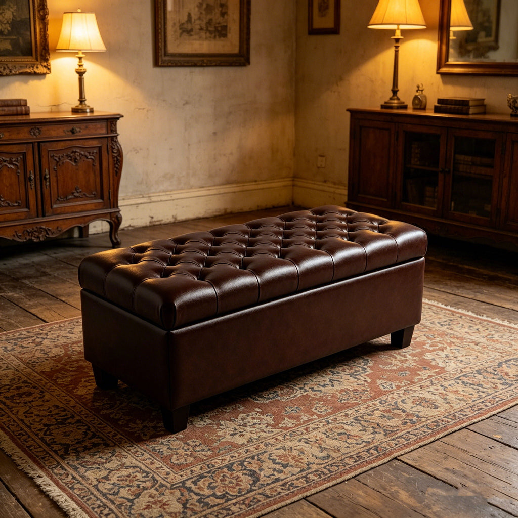 Storage Ottoman Bench with Safety Hinges - Faux Leather or Fabric