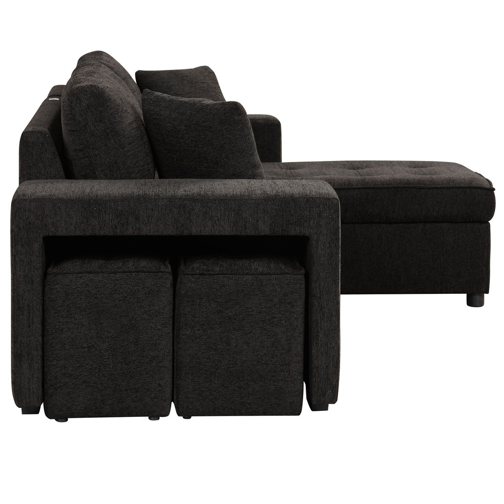 Reversible L-Shape Sleeper Sectional Sofa with Storage Chaise and 2 Stools - Multiple Colors