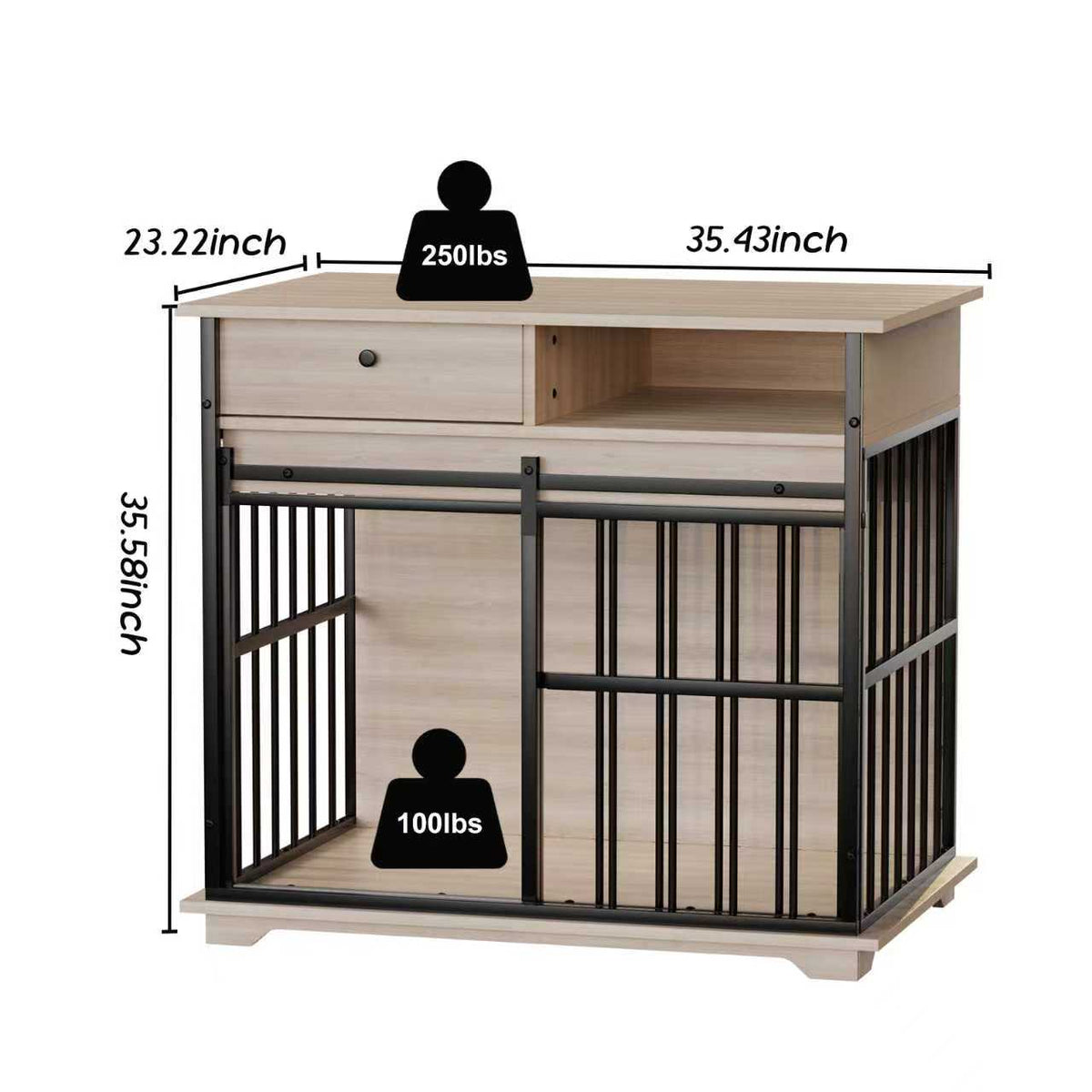 Dog Cage Furniture for Small Dogs with Modern Style - Black+Natural or Walnut+Black