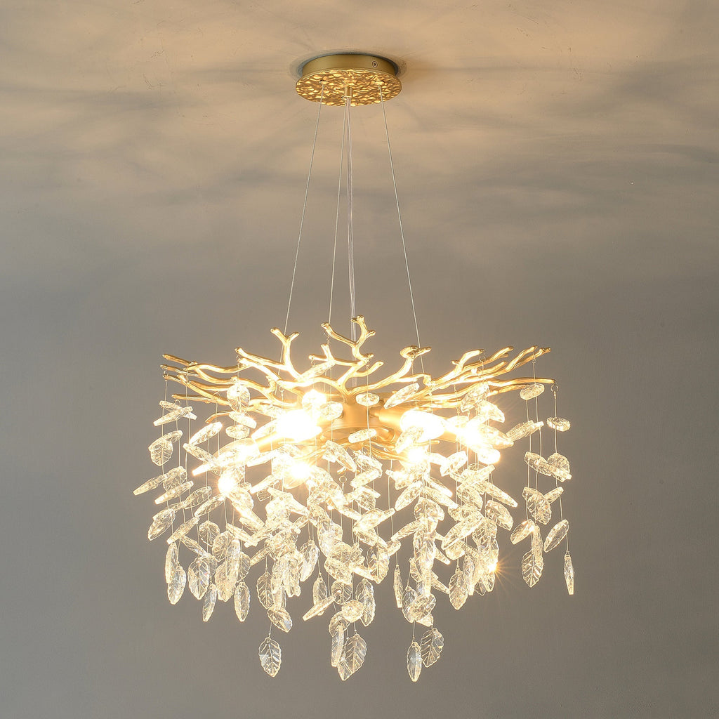 6-Light Crystal Chandelier with Gold Finish - Elegant Ceiling Lamp