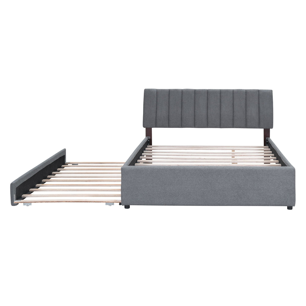Upholstered Platform Bed With Trundle and LED Lights - Full or Queen