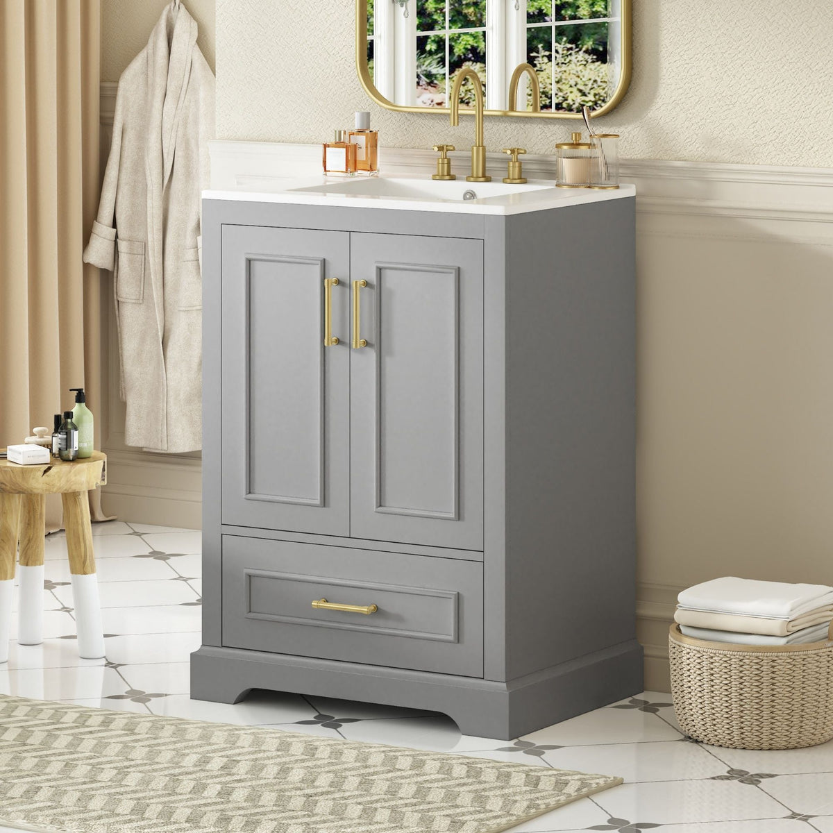Bathroom Vanity with Sink and Soft Close Doors - White, Black, Green, or Gray