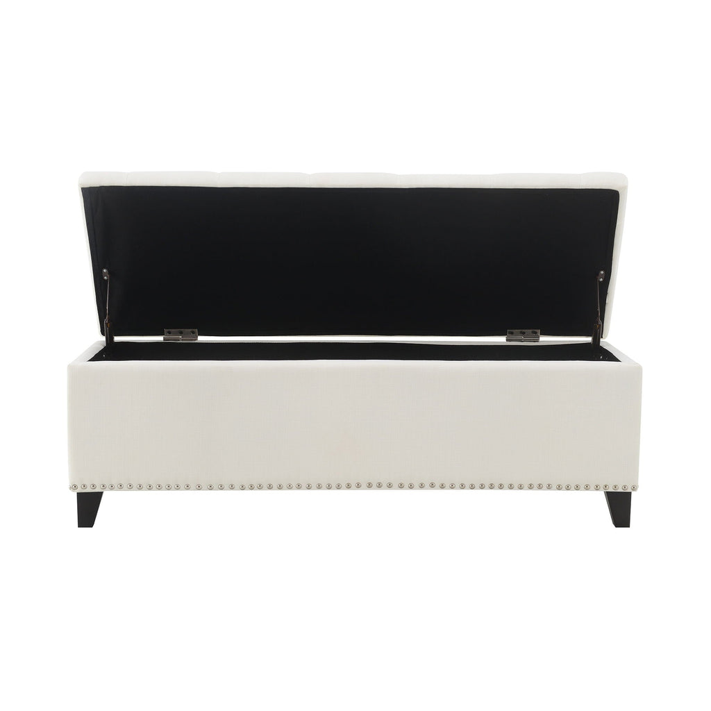 Button-Tufted Storage Ottoman with Safety Close Hinge - Light Brown or Black