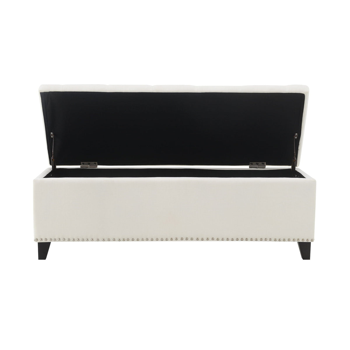 Button-Tufted Storage Ottoman with Safety Close Hinge - Light Brown or Black