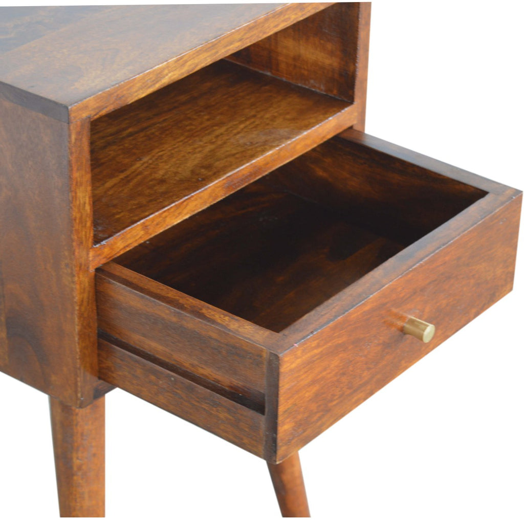 Solid Wood Mini Nightstand with 1 Drawer and Open Slot - Chestnut