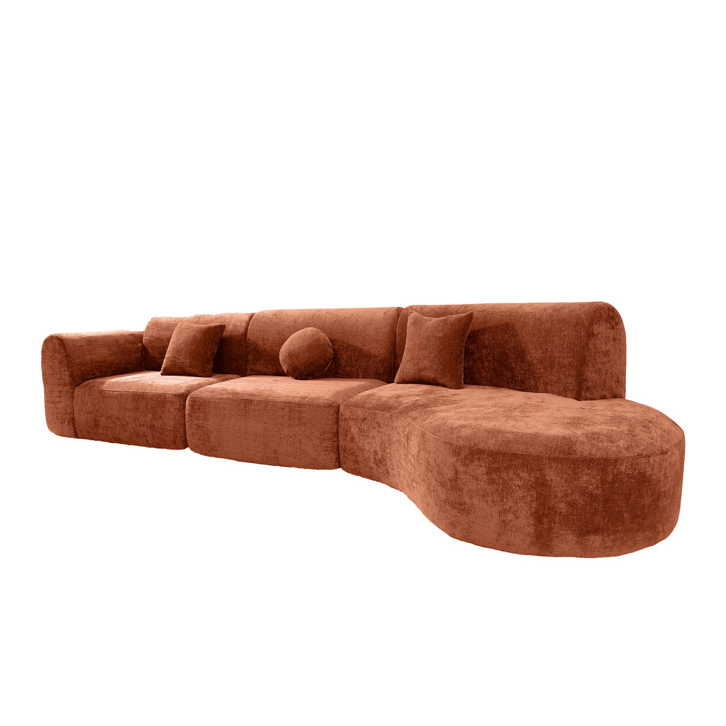 Modern Curved Sectional Sofa with Chaise Lounge - Orange or Beige