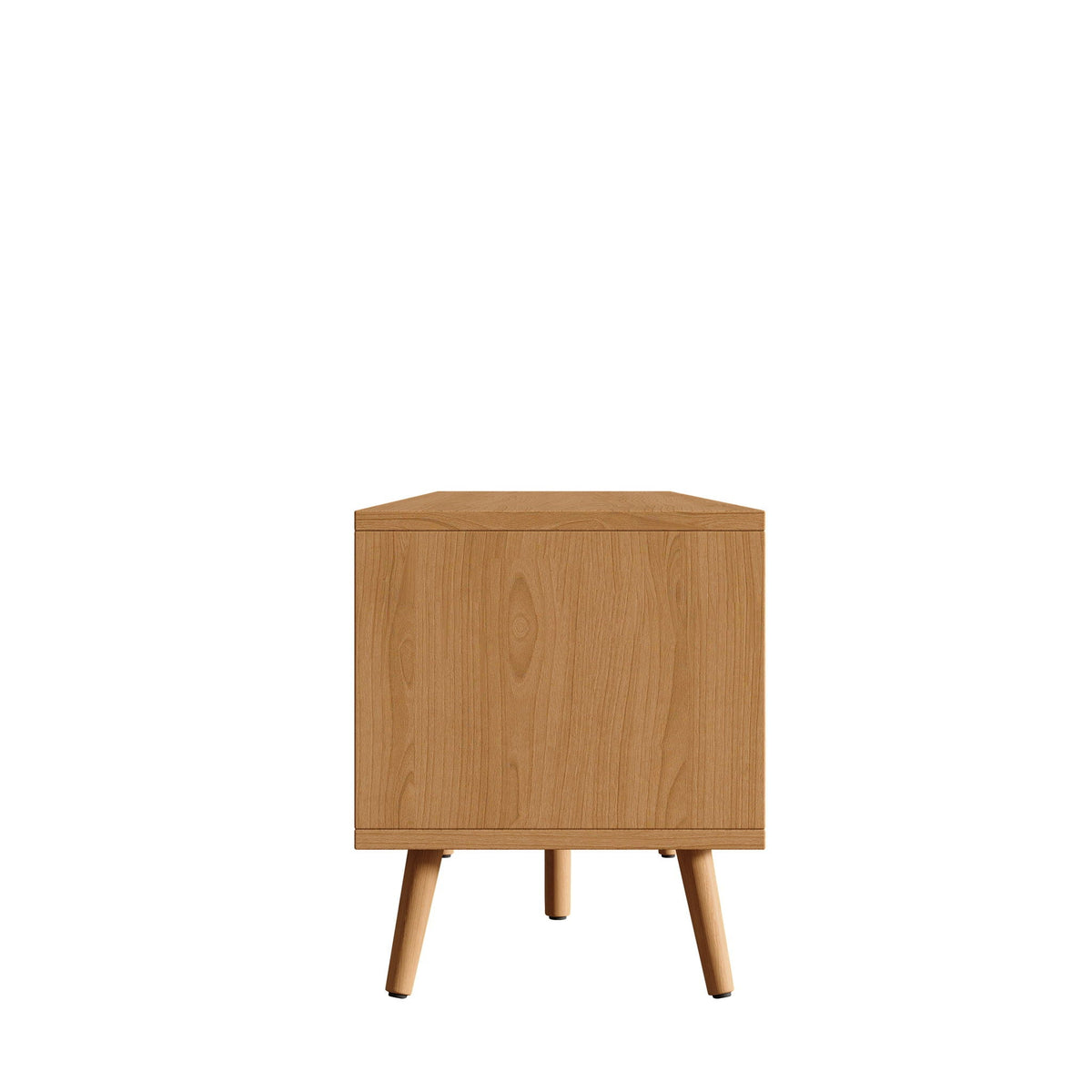 Natural Wood TV Stand with Cable Management and Drawers