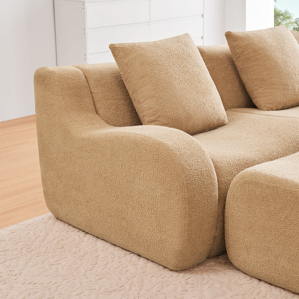 Camel Armless Sofa with Modular Teddy Fabric - Plush Comfort