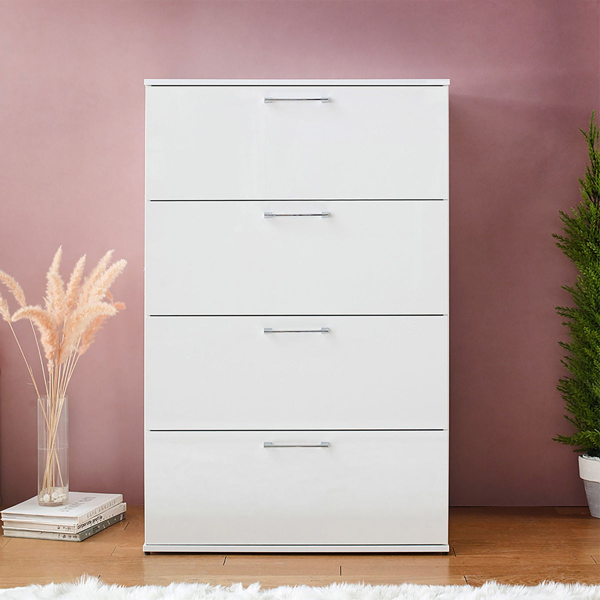 Glossy 4 Drawer Accent Chest with Deep Storage - Dark Gray or White