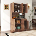 Walnut Tall Wardrobe & Kitchen Cabinet with 6 Doors, Drawer & Open Shelf