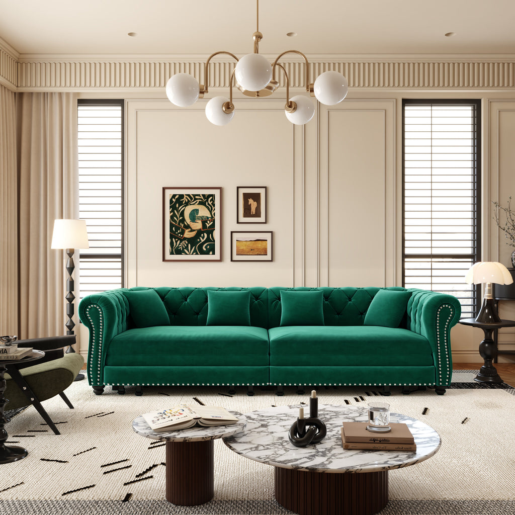 Chesterfield 3-in-1 Pull-Out Sofa Bed with Convertible Sleeper - Green