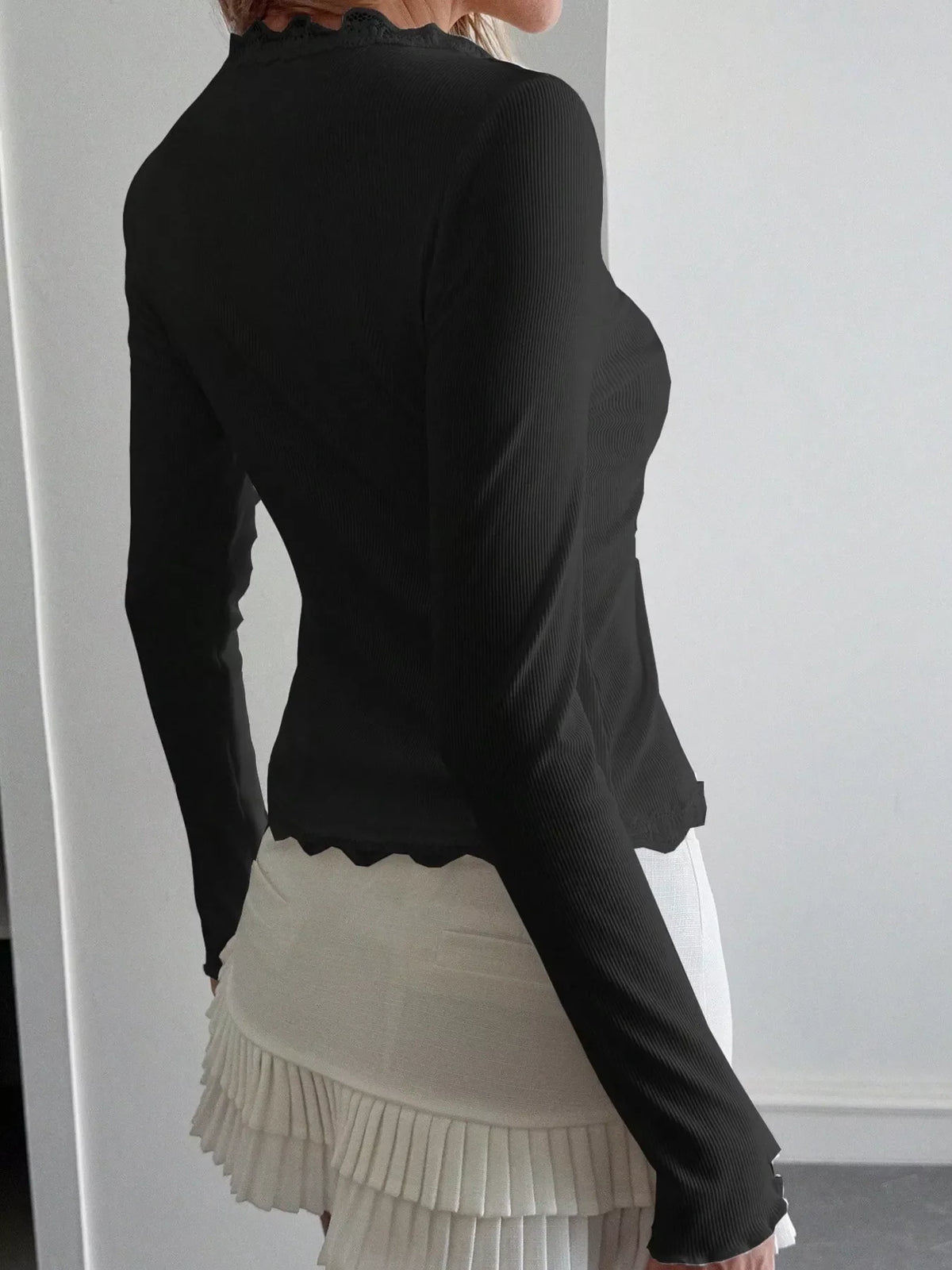 Lace Trim Long Sleeve Top