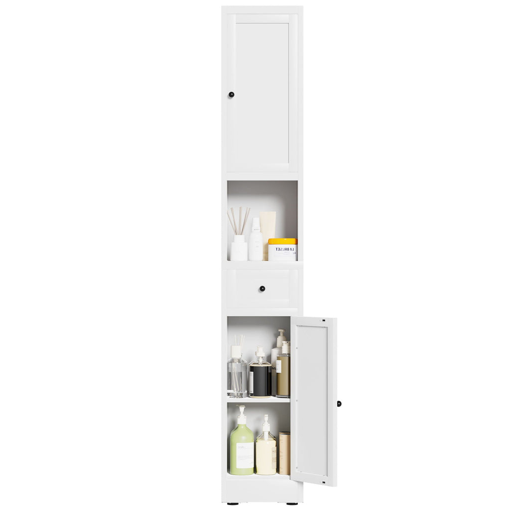 Tall Bathroom Storage Cabinet with Adjustable Shelves - White Steel
