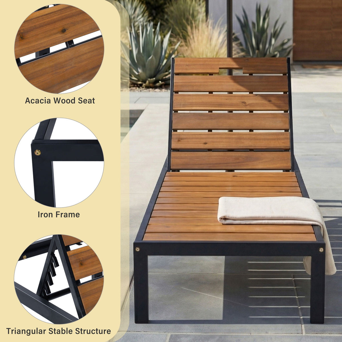 Outdoor Chaise with Adjustable Backrest - Light Brown or Dark Brown
