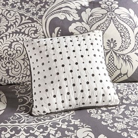 Indigo Cotton Comforter Set with Damask Pattern - Cal King, 7 Piece