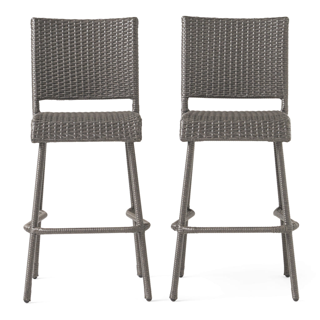 29" Outdoors PE Rattan Armless Barstools with Woven Finish - Grey