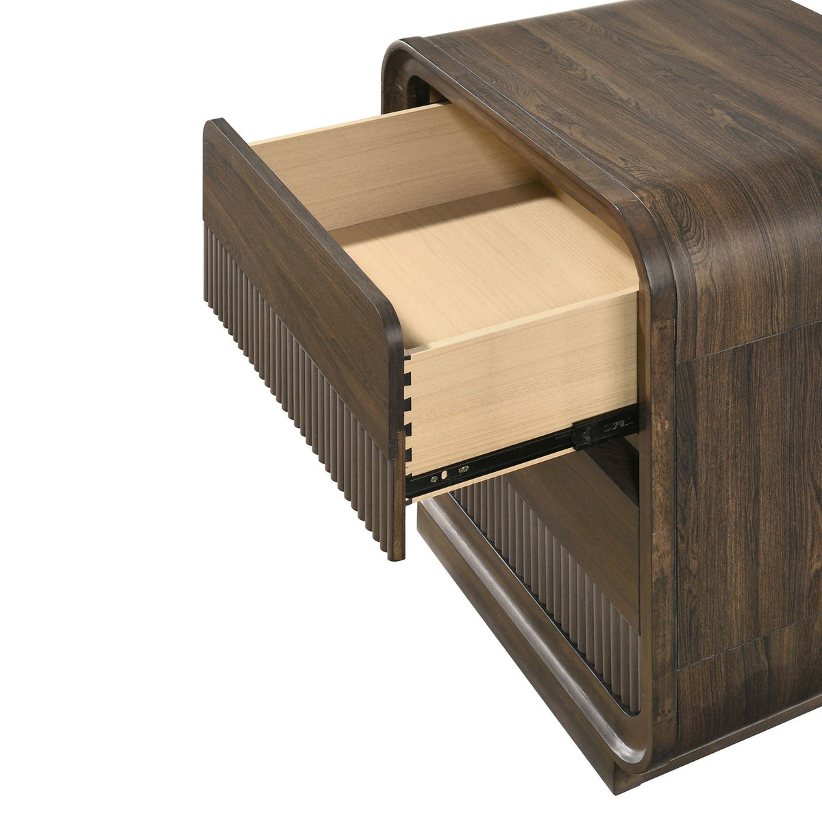 Flair Rounded Edges Nightstand with 2 Drawer Storage - Brown