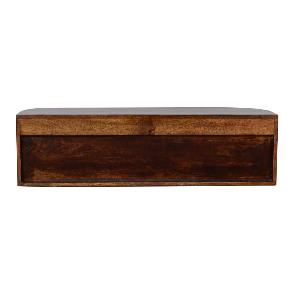 Solid Wood Chunky Chestnut Floating Bedside Table with Drawer and Shelf