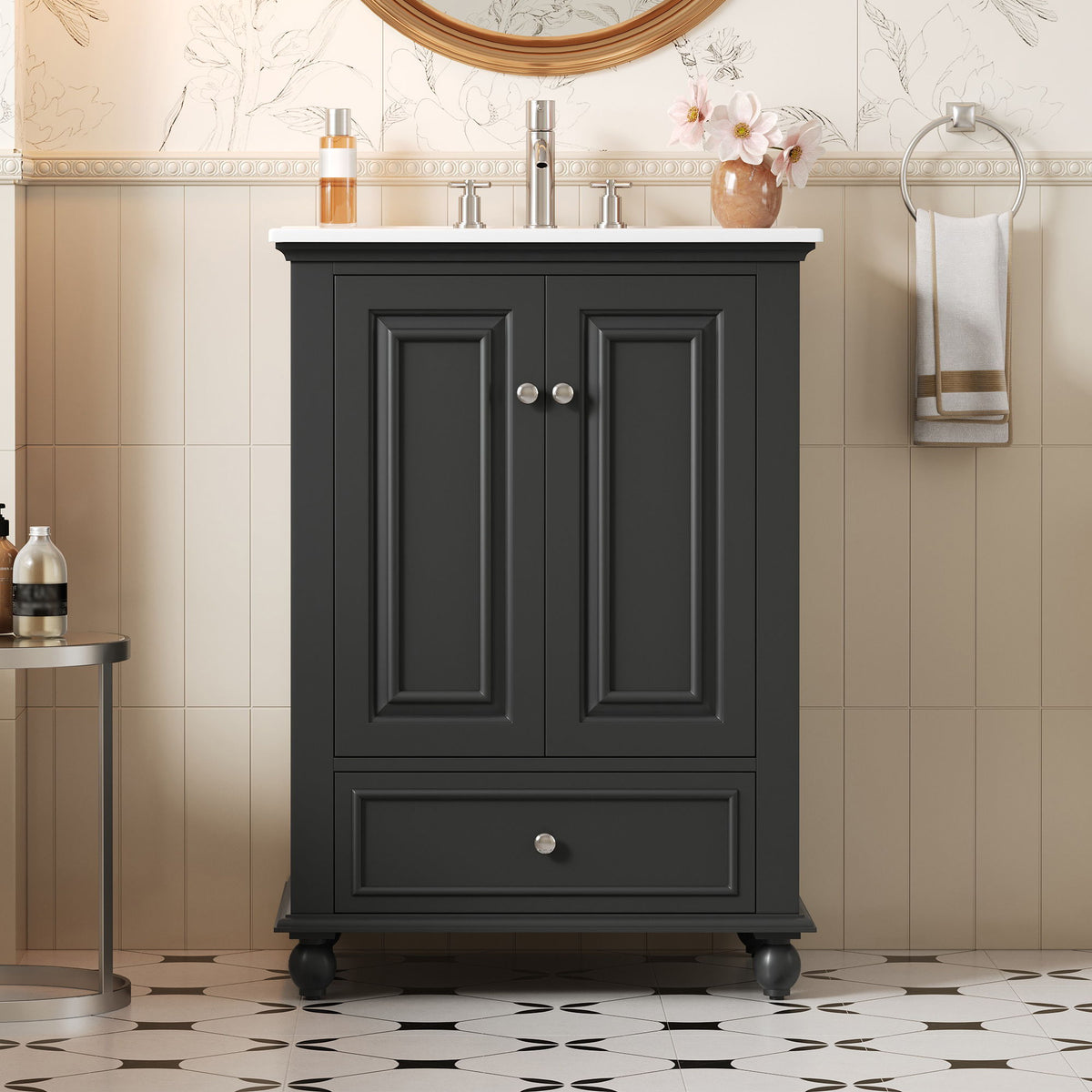 Modern Bathroom Vanity With Sink, Cabinet, And Drawers