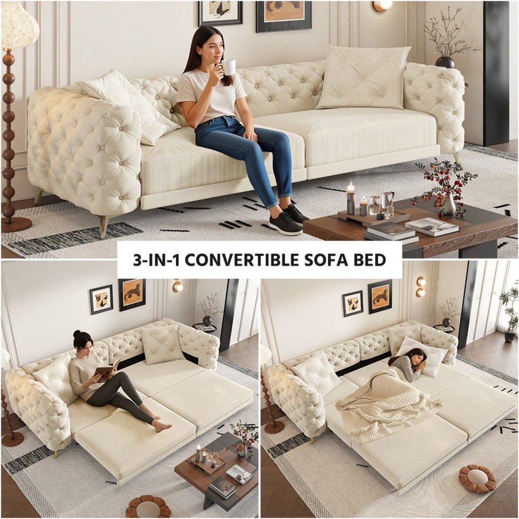 3-In-1 Convertible Sleeper Sofa Set with Deep Seat & Movable Ottoman - White, Beige, Gray
