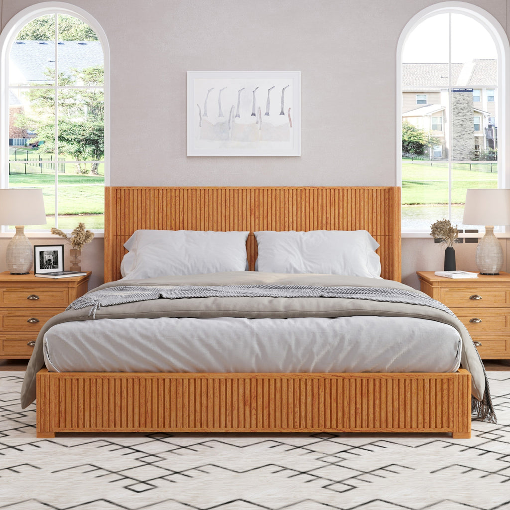 Solid Wood Platform Bed Frame with Headboard - King Size