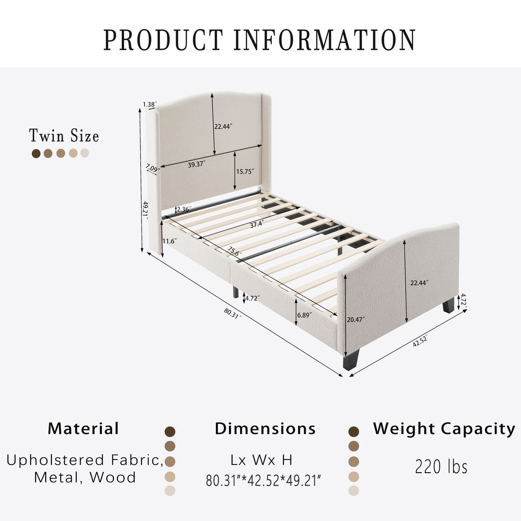 Platform Bed Frame with Tall Headboard and High Footboard - White or Gray