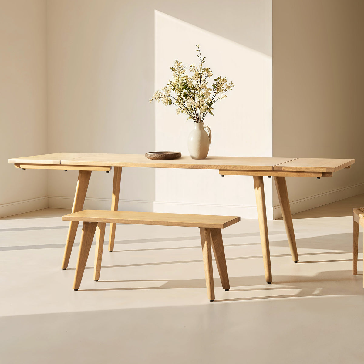 Solid Red Oak Dining Table with Extending Leaves - Capri 59-90.5"