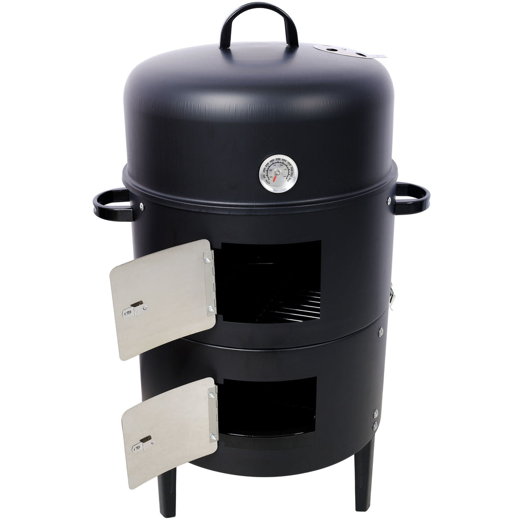 17" Steel Charcoal BBQ Grill with Built-in Thermometer - Black