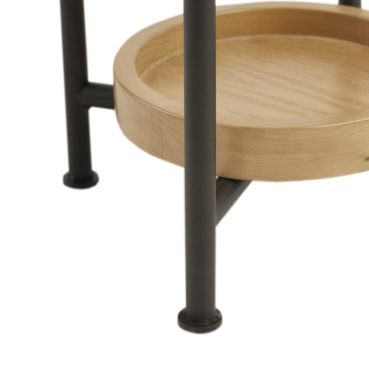 Oval End Table with Lower Shelf - White / Natural