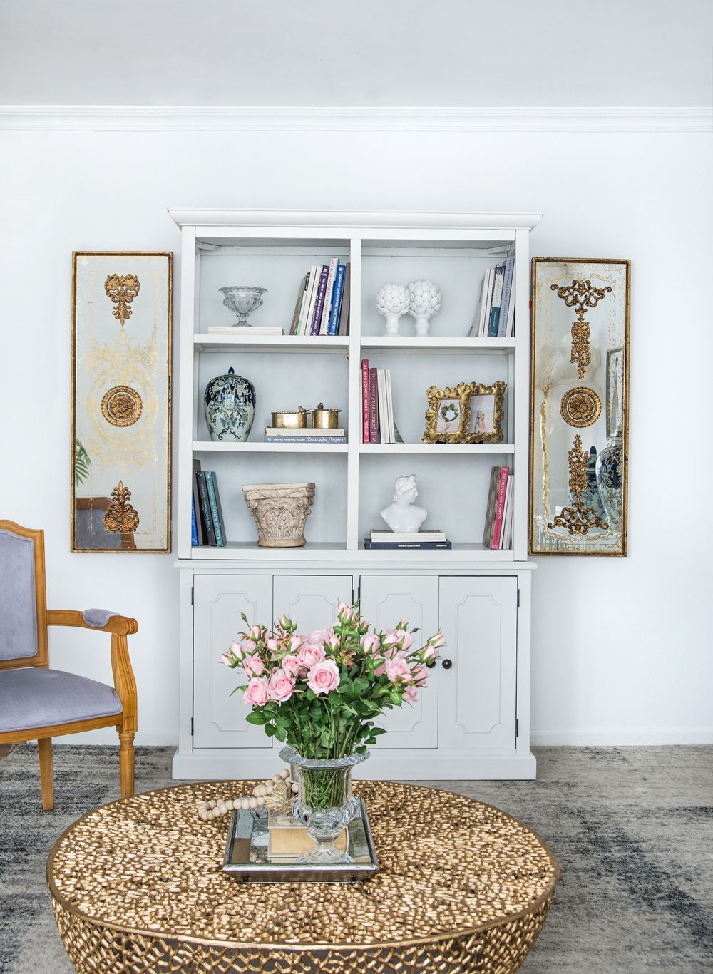French Country Wood Cabinet Bookcase with Solid Acacia Construction - Light Brown or White