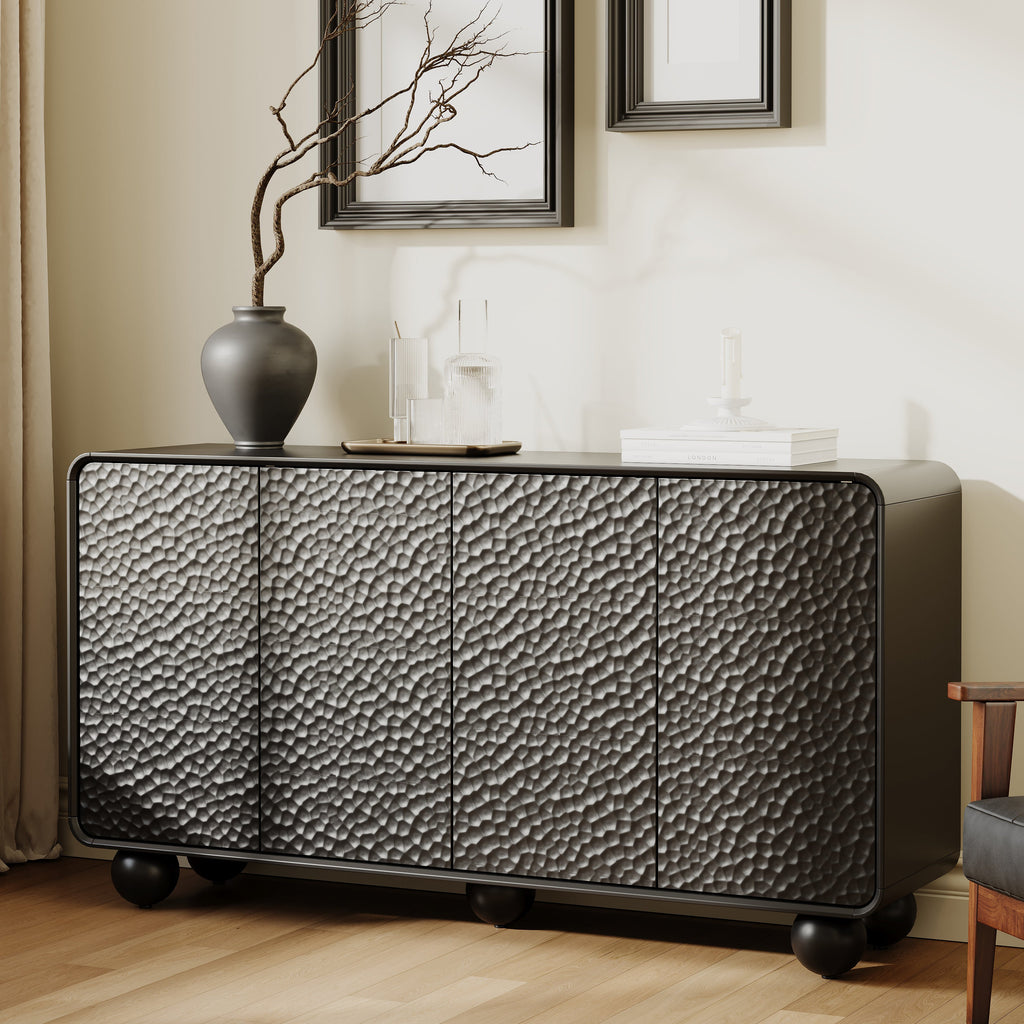 59" Sideboard Buffet Cabinet with Ample Storage - MDF, Modern Curved Design