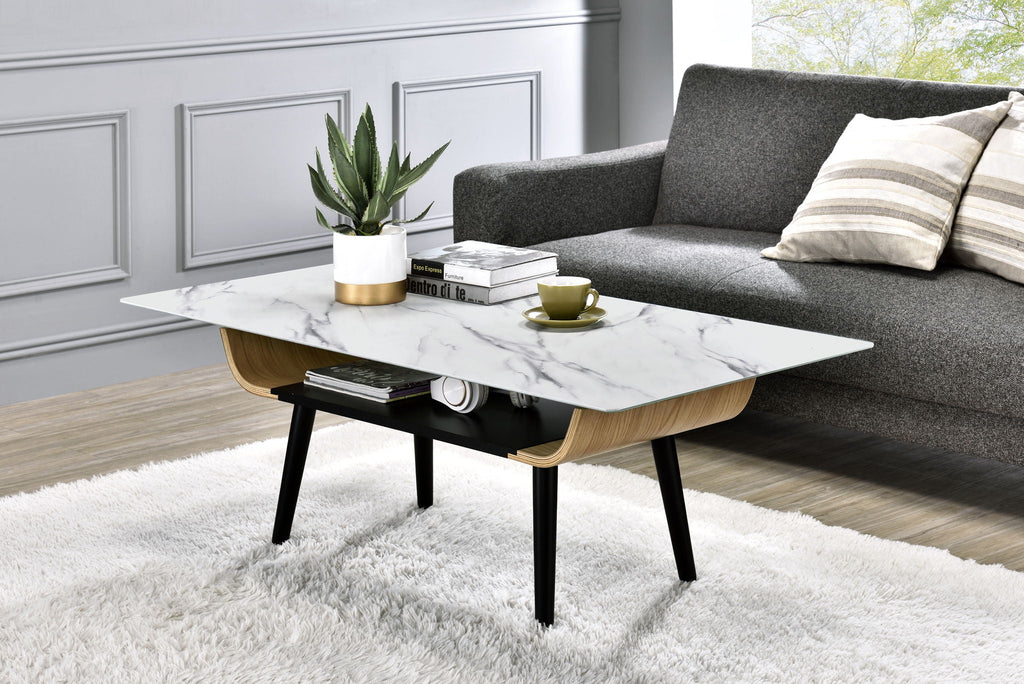 Landon Coffee Table with Glass Marble Texture Top