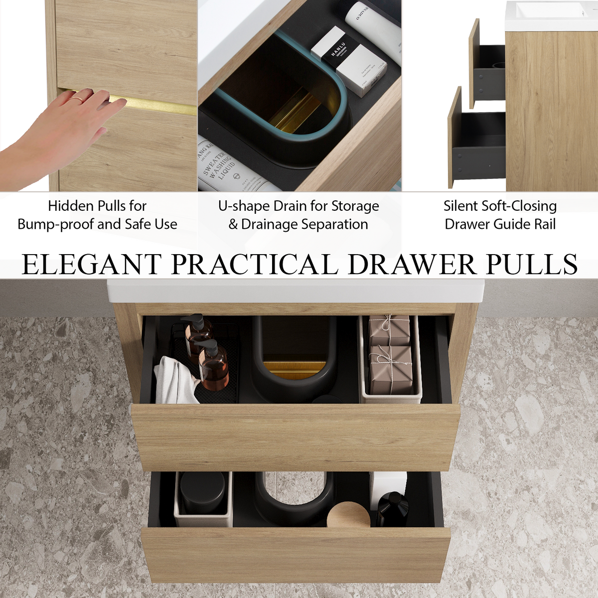 24" Wall-Mounted Bathroom Vanity with Stone Resin Sink - Light Wood